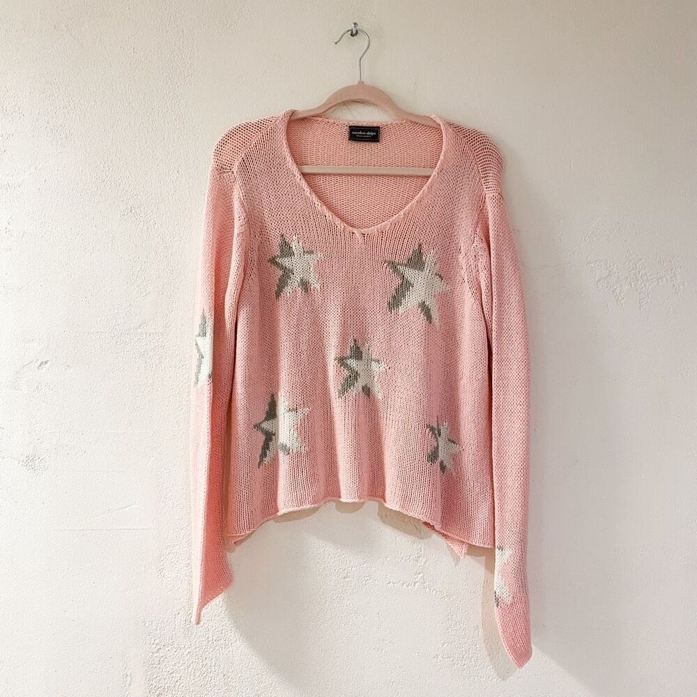 Wooden Ships Seeing Stars Pullover Knit Sweater in Gray Pink Medium